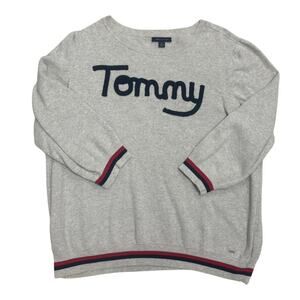 Tommy Hilfiger “Tommy” Sweatshirt ⚪ Gray Crewneck • Embroidered Logo • Size XL